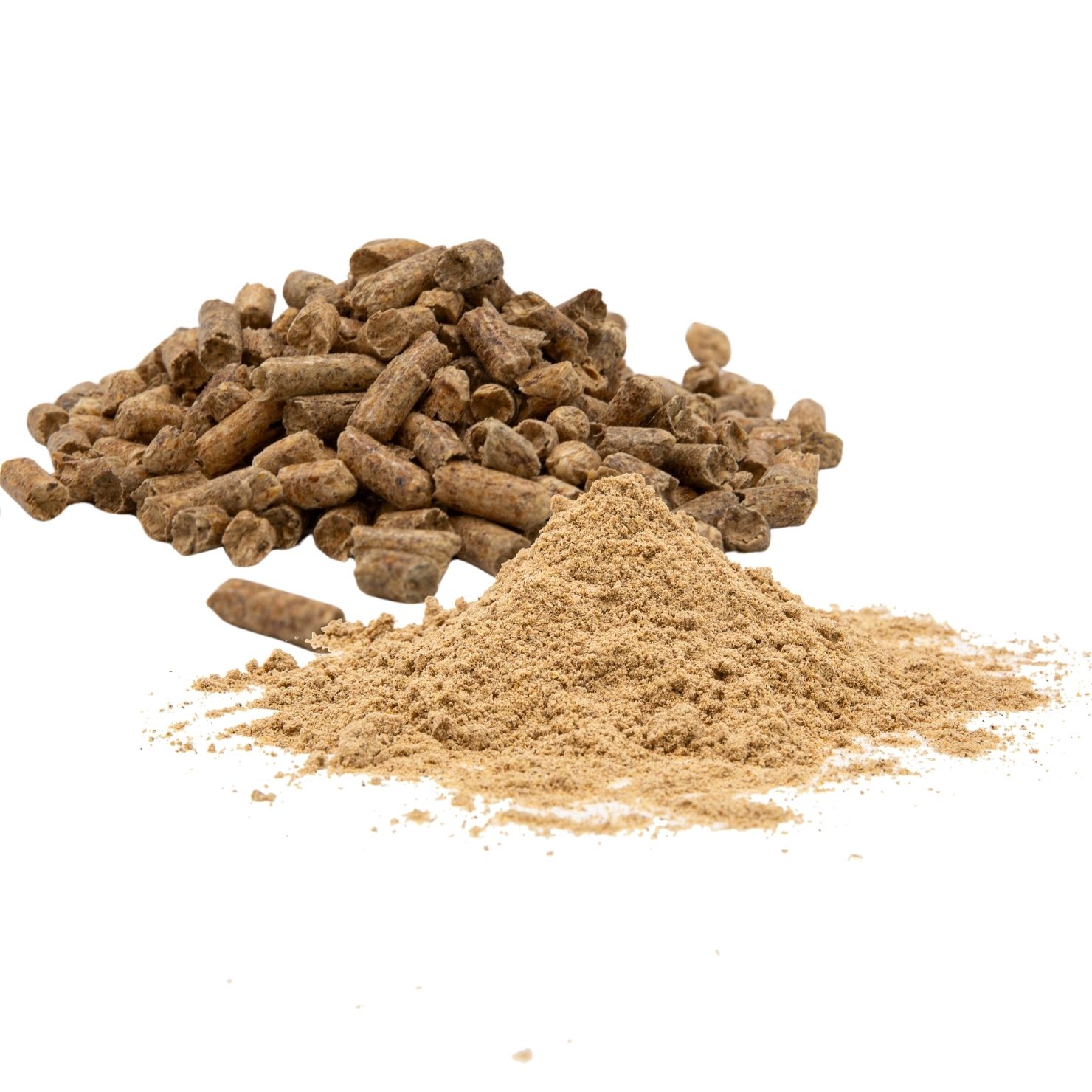 Wood pellets and grinded wood pellets processed by hammer mill